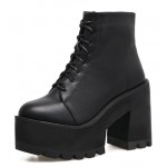 Black Military Ankle Chunky Sole Block High Heels Platforms Boots Shoes